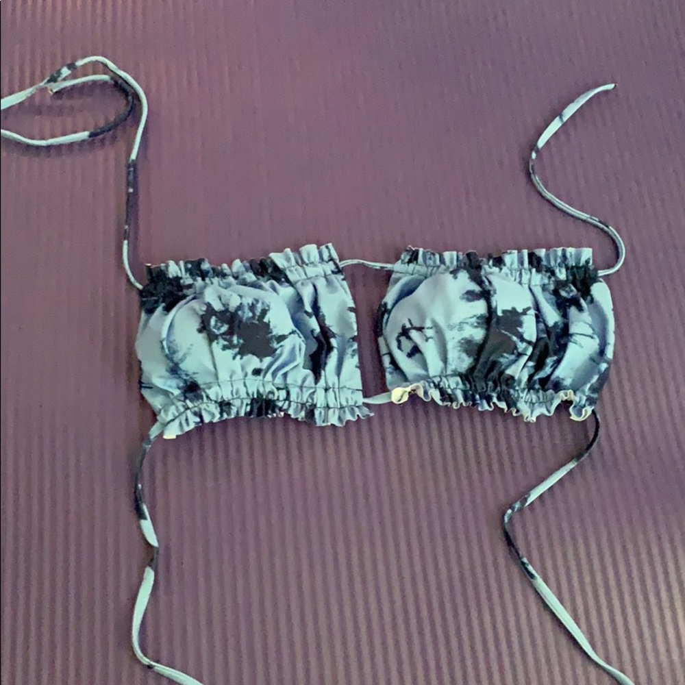 Tie dye Frill Trim bandeau Bikini top